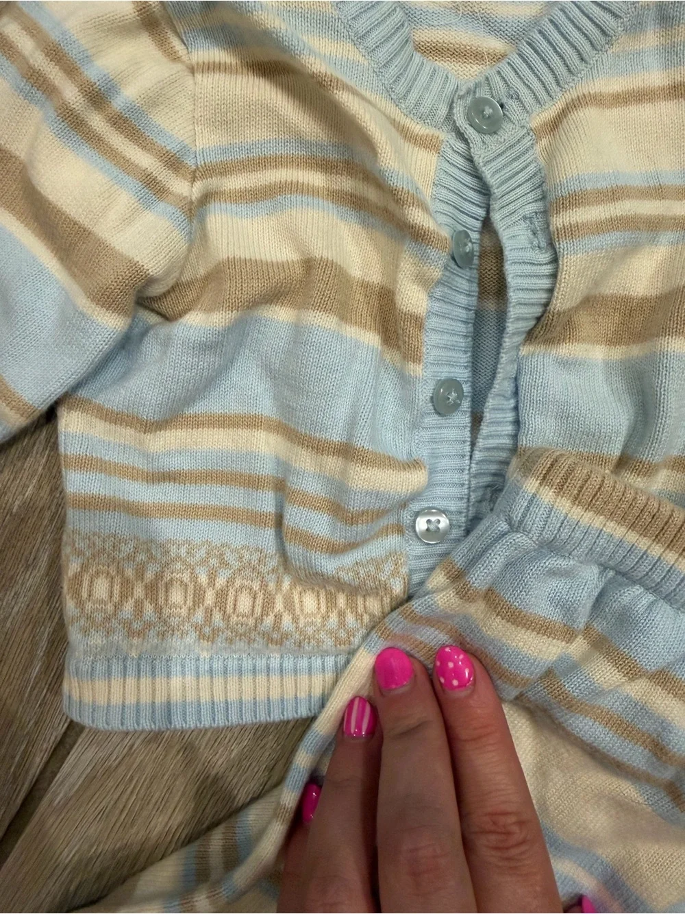 Baby Two-Piece 100%Cotton Cardigan & Pants Set - Light Blue/Cream/Tan